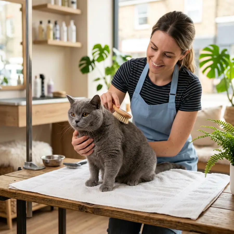 Fırçalanarak bakımı yapılan British Shorthair kedi